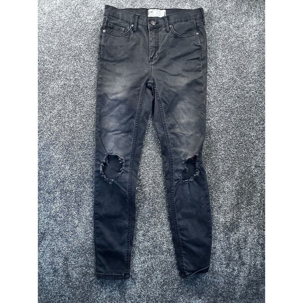 Free People Jeans Womens 26 Denim Skinny Distressed 5 Design Pocket Black‎